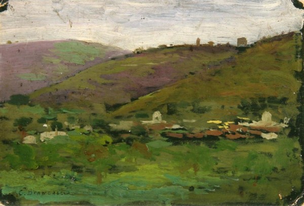 Landscape with houses on an Italian hill by Carlo Brancaccio